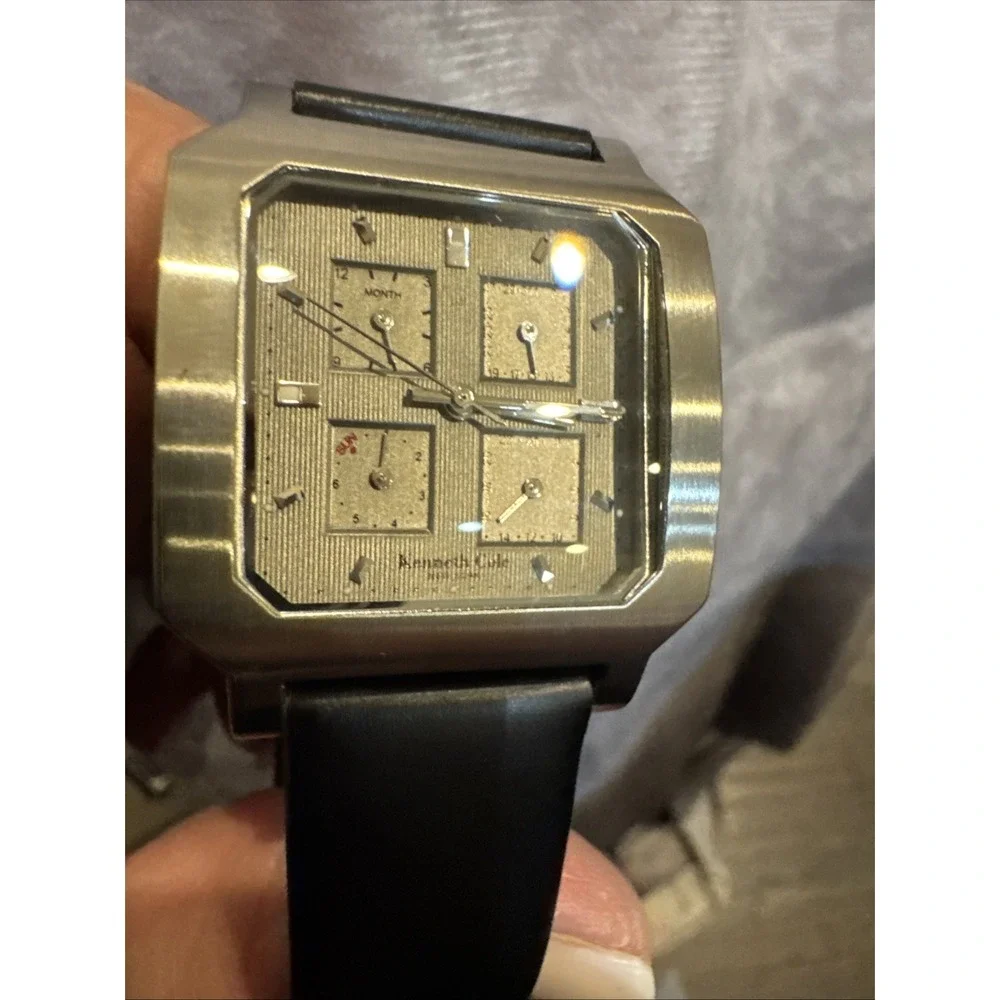 Kenneth Cole Full Calendar Unisex Watch 33mm Green Gray Square Dial New Battery